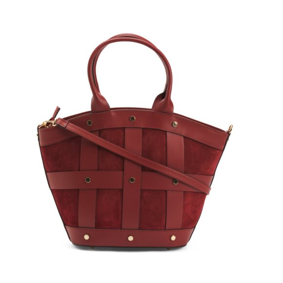 CHEVAL bordeaux Made In Italy Leather And Suede Tulip Satchel